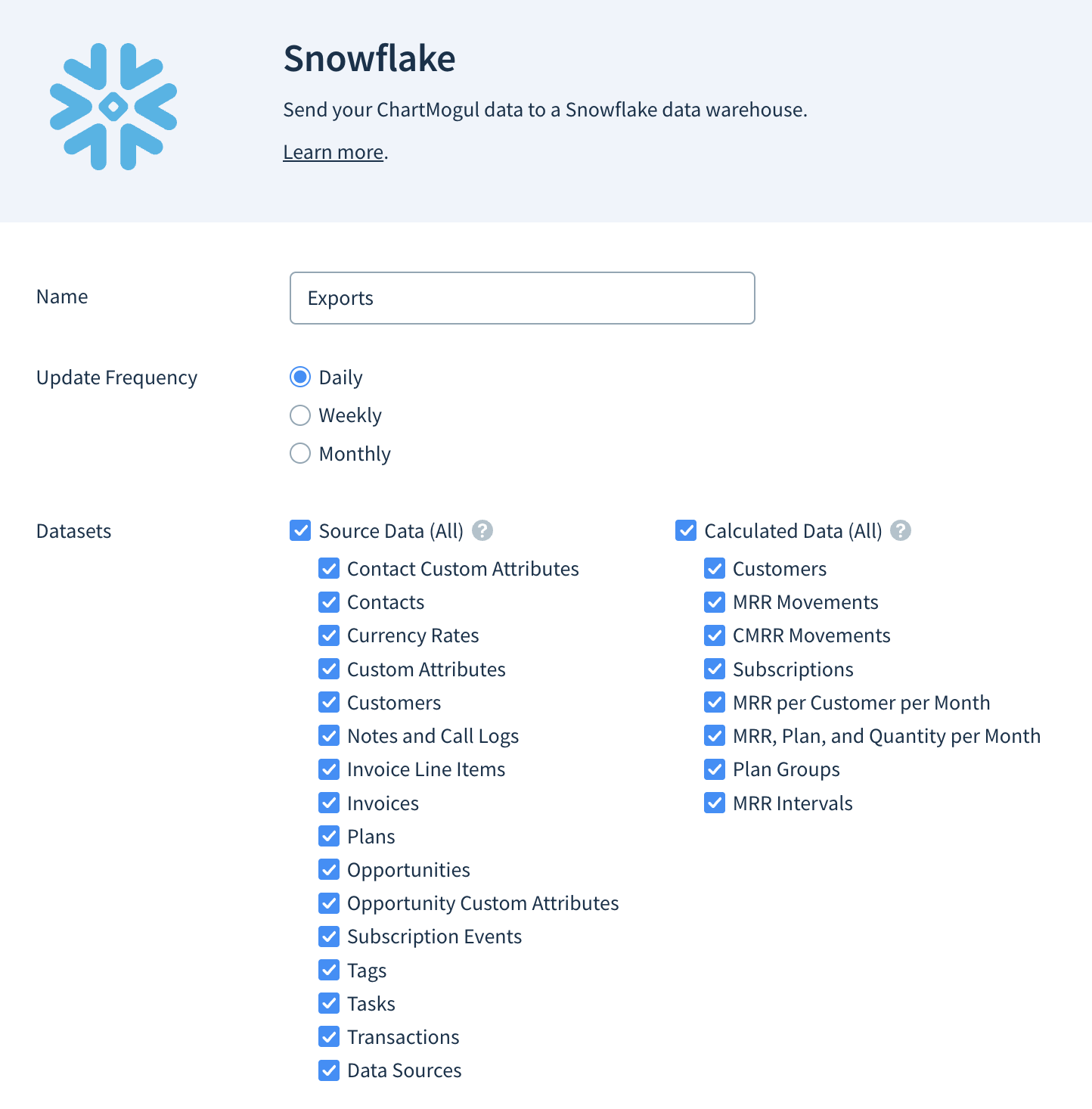 Snowflake as a destination configuration