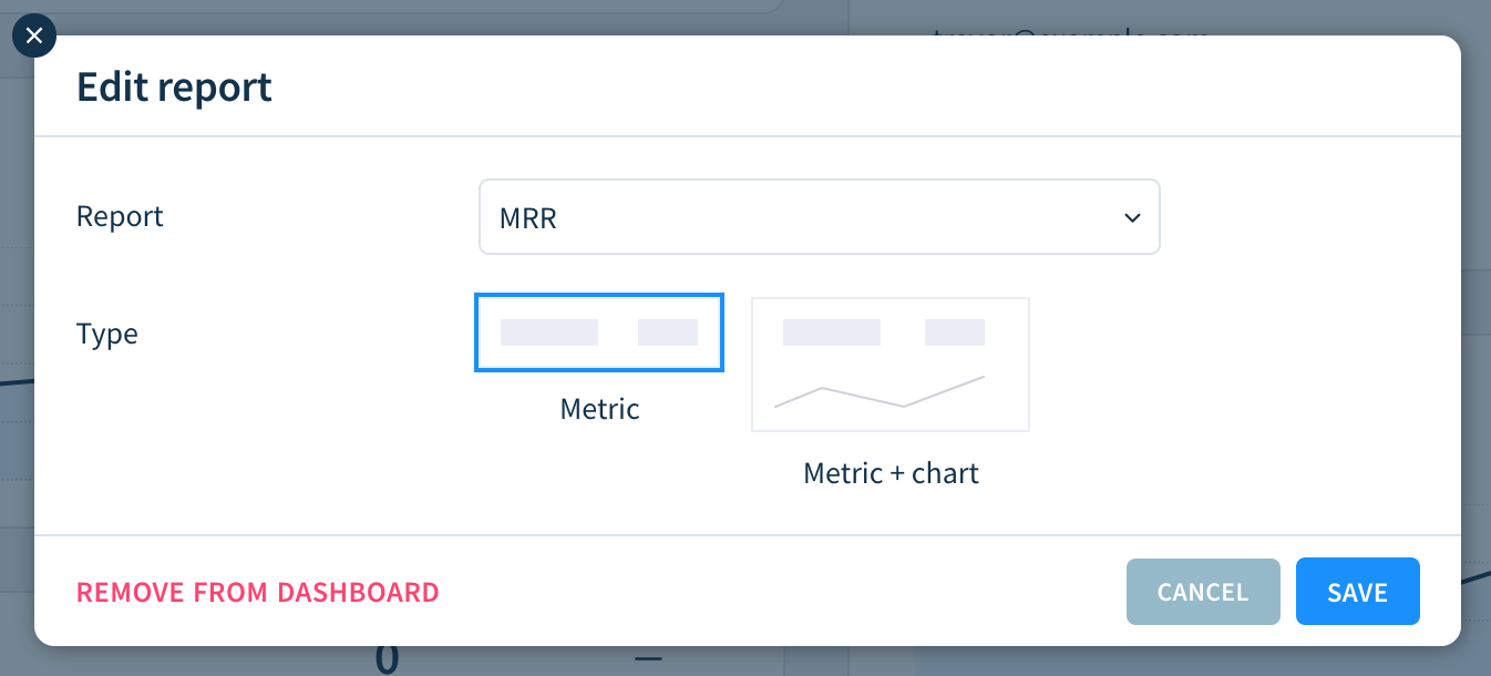 Screenshot of the Edit Report dialog highlighting the Update button.