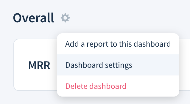 Screenshot of a dashboard drop-down with the Dashboard setting option highlighted.