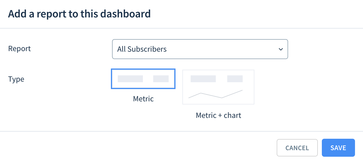 Add a report to this dashboard dialogue
