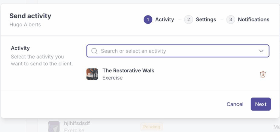 Choosing an activity to send