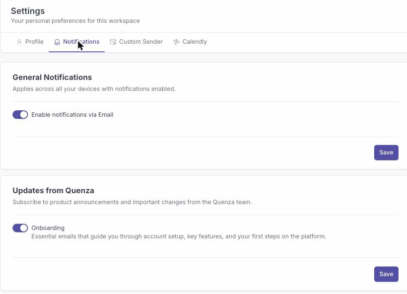 The Notifications tab in My settings