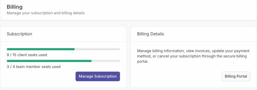 The Subscription tab