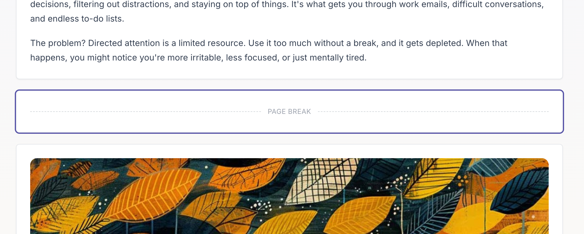 A page break in the activity builder