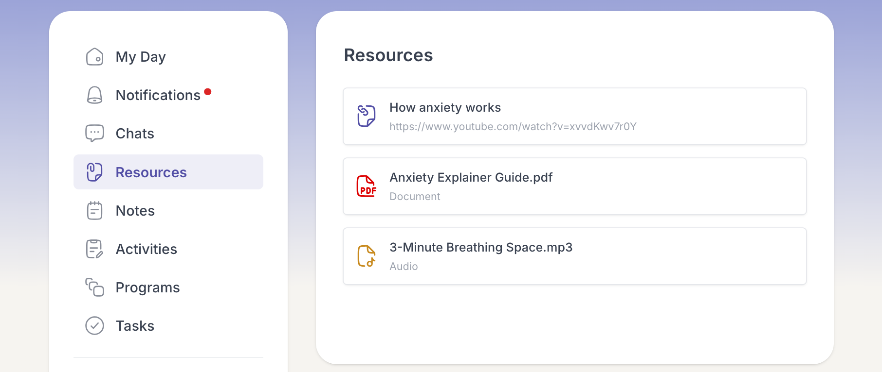 Files and links in Resources