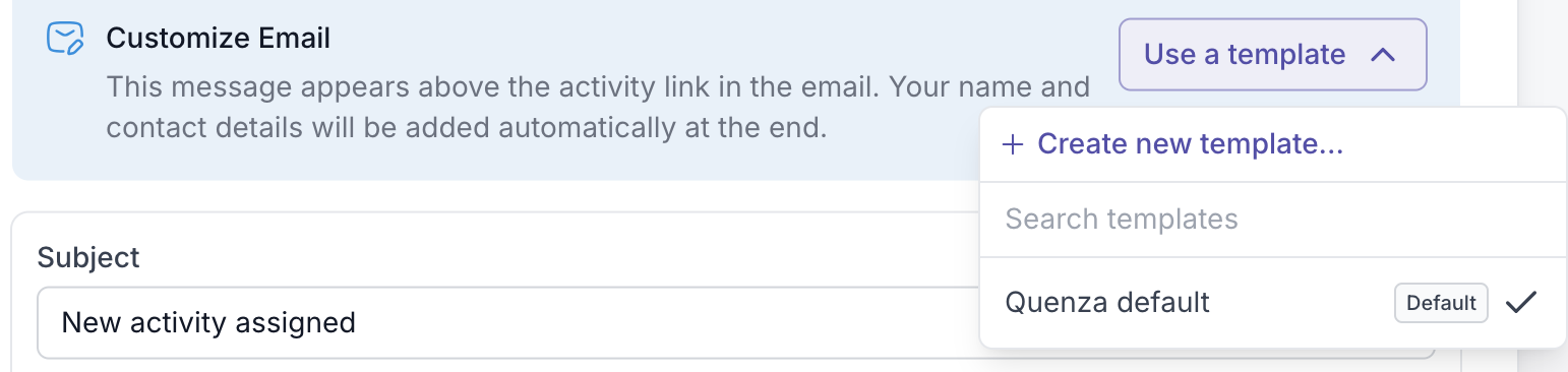 Choosing a template in the send dialog