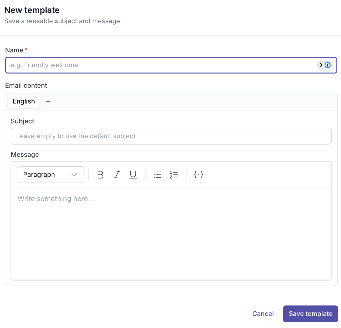 The new template dialog
