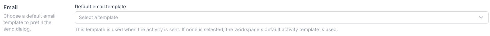 The default email template setting on the Settings tab
