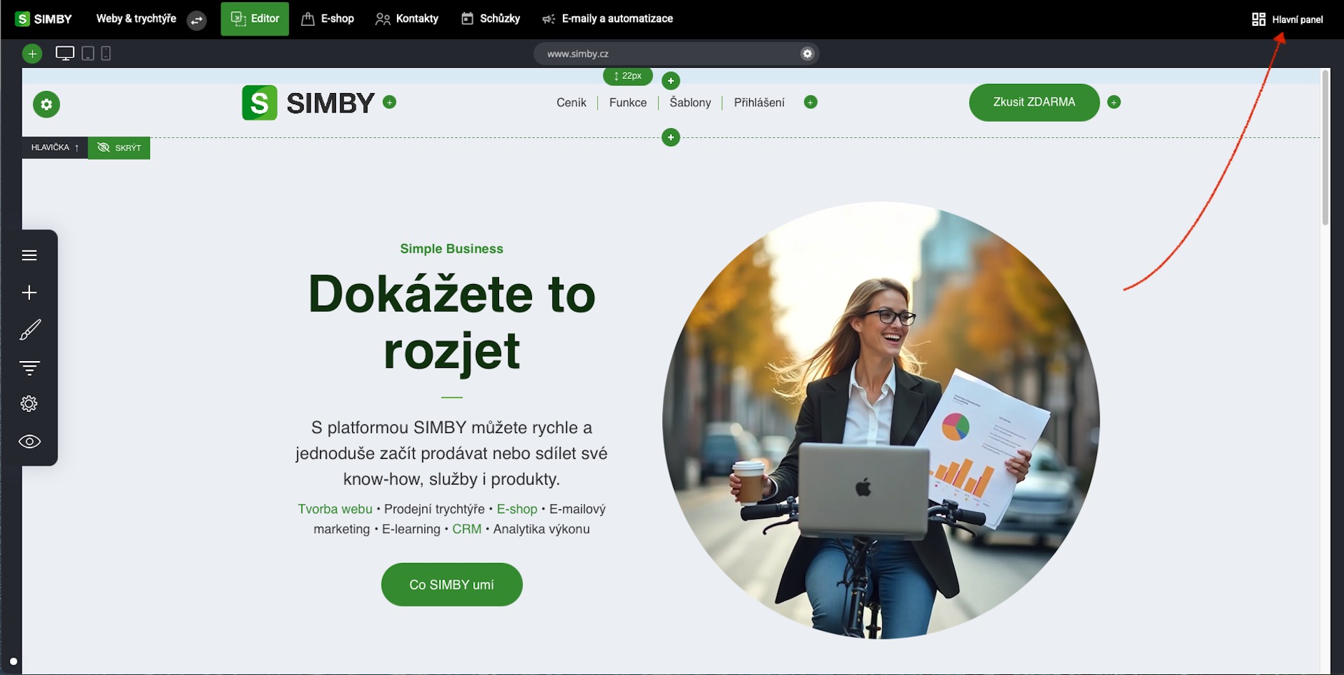 SIMBY - Centrum nápovědy | Kde najdu Hlavní panel