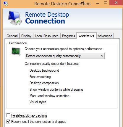 RDP properties: Disable Bitmap Caching
