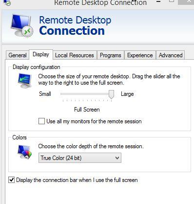 RDP properties Chaging Color Depth