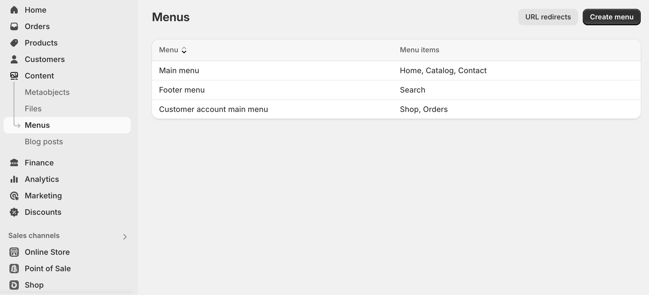 Shopify navigation menu