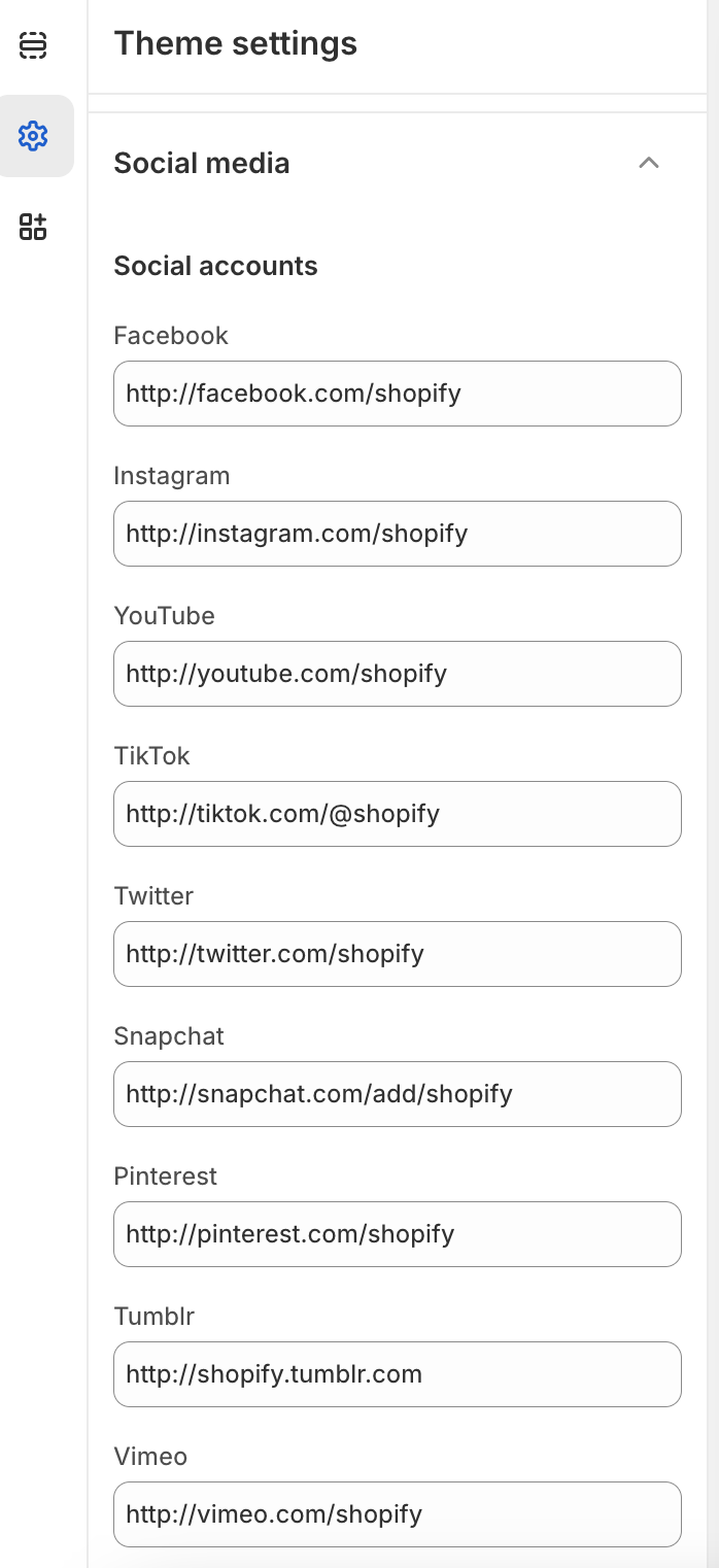 Shopify social media links