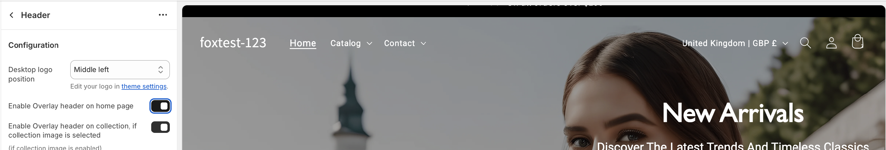 enable overlay shopify theme