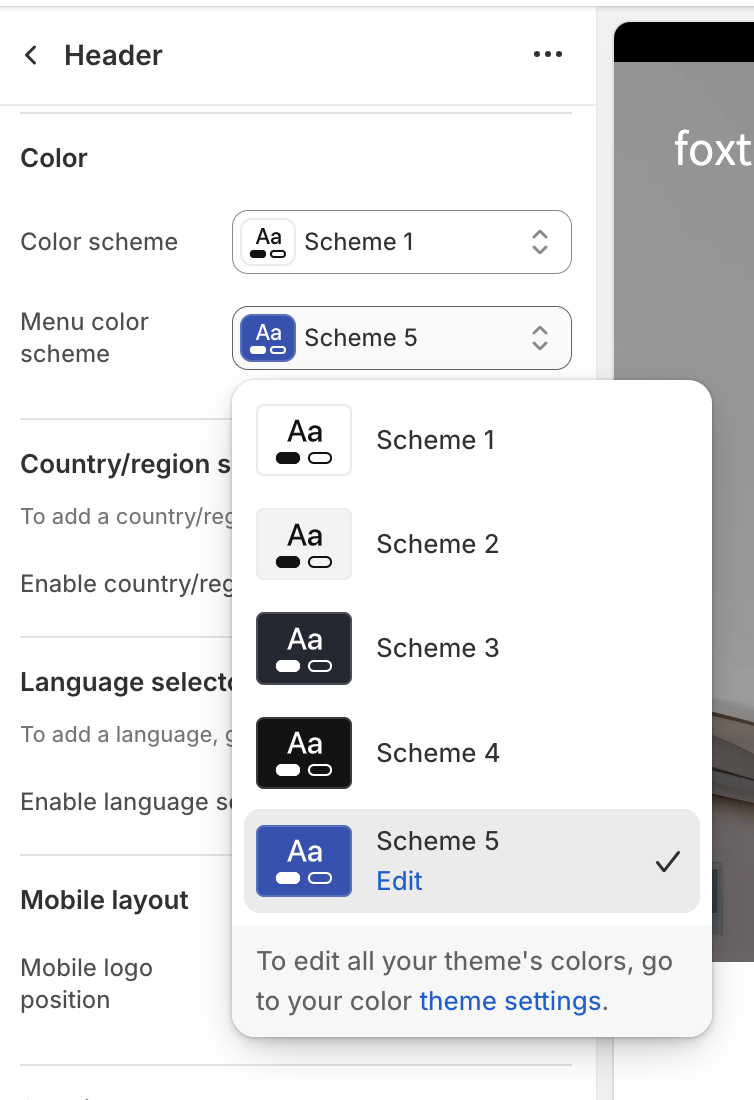 Shopify theme color scheme