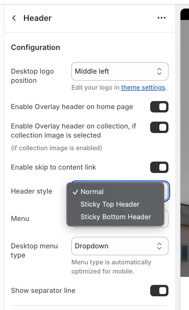 Shopify sticky header