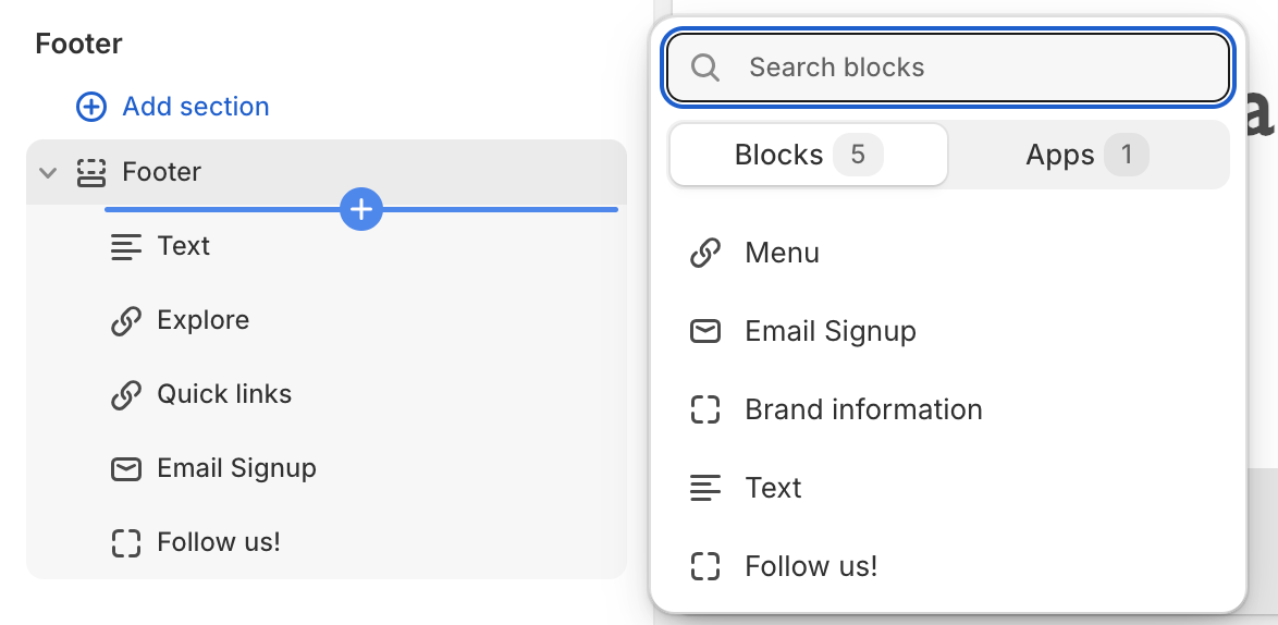 Shopify footer blocks
