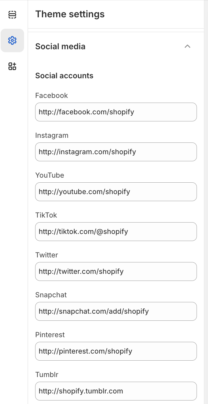 Shopify social media links