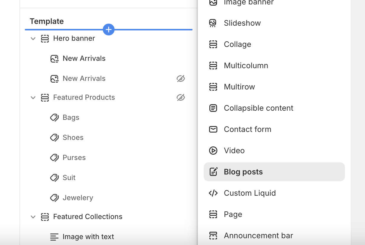 Shopify blog posts section