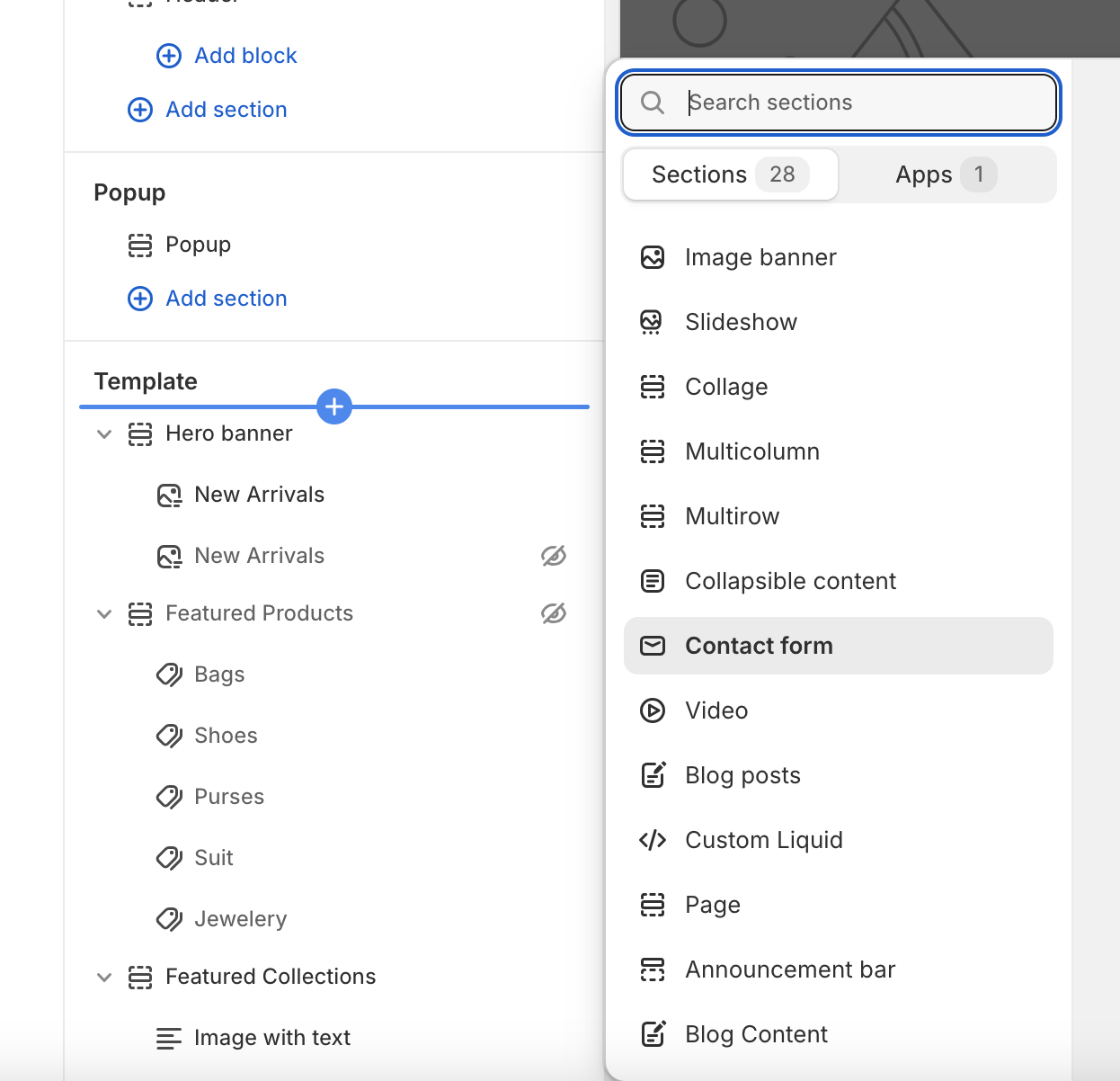 Shopify contact form section