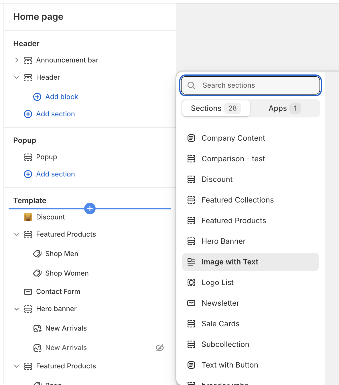 Shopify image with text section