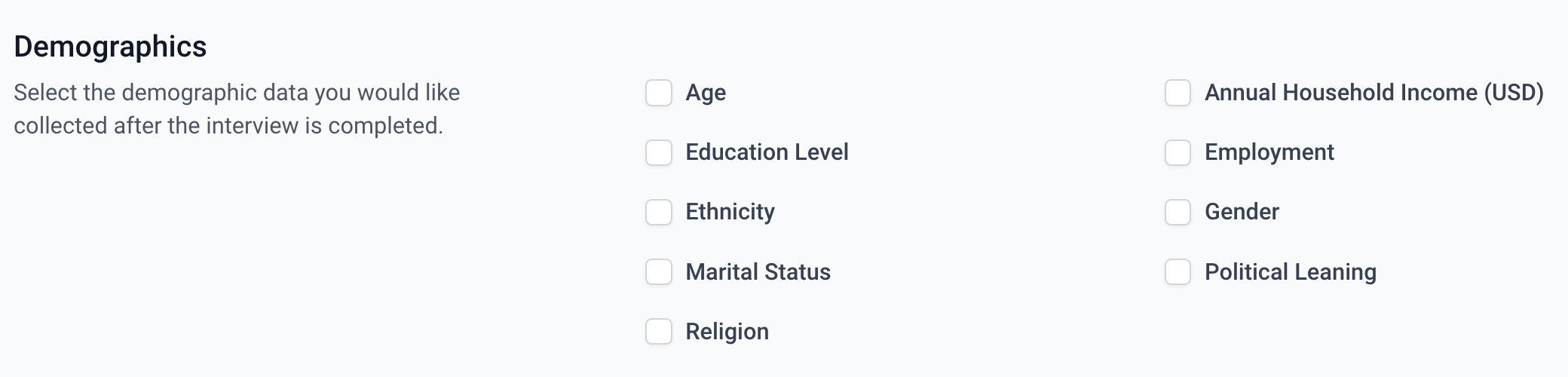 screenshot of Guide creation Demographics section