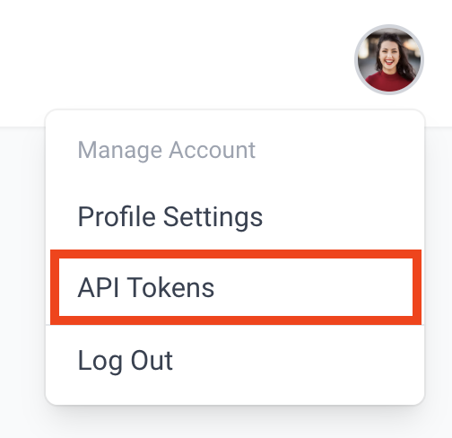 screenshot of API Tokens link