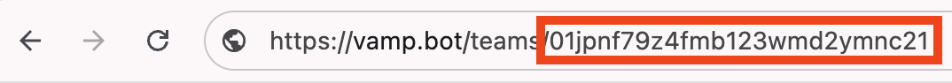 screenshot of browser address bar with Team ID highlighted