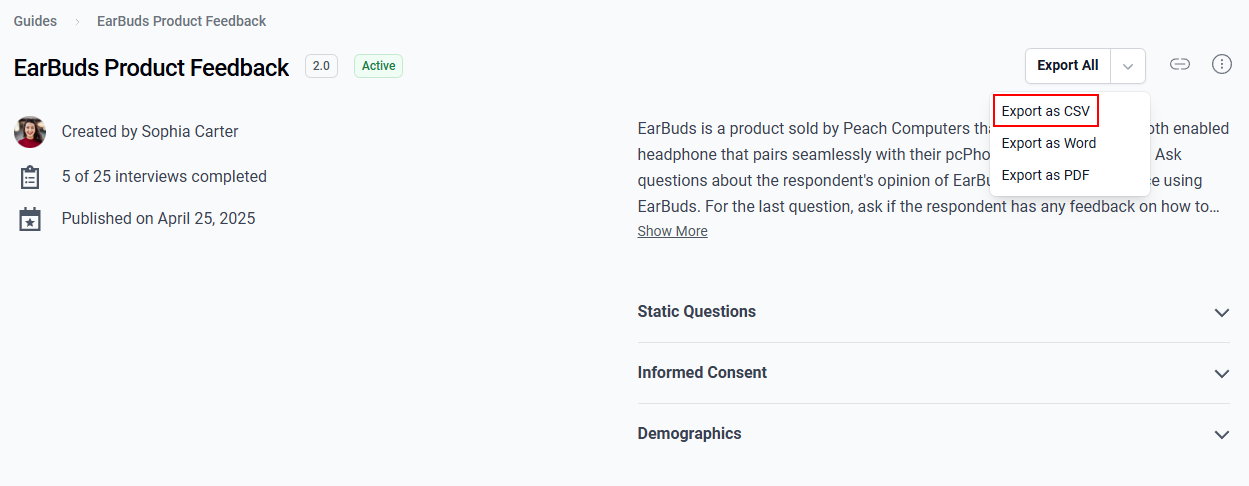 The “Export as CSV” option.