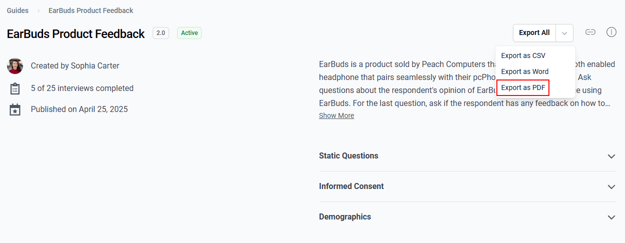 The “Export as PDF” option.