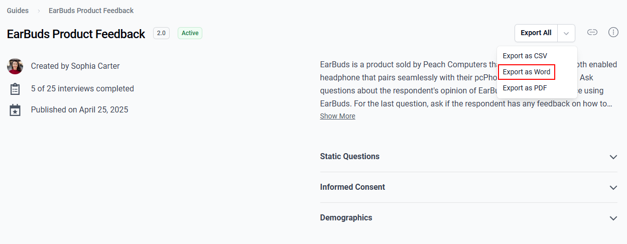 The “Export as Word” option.