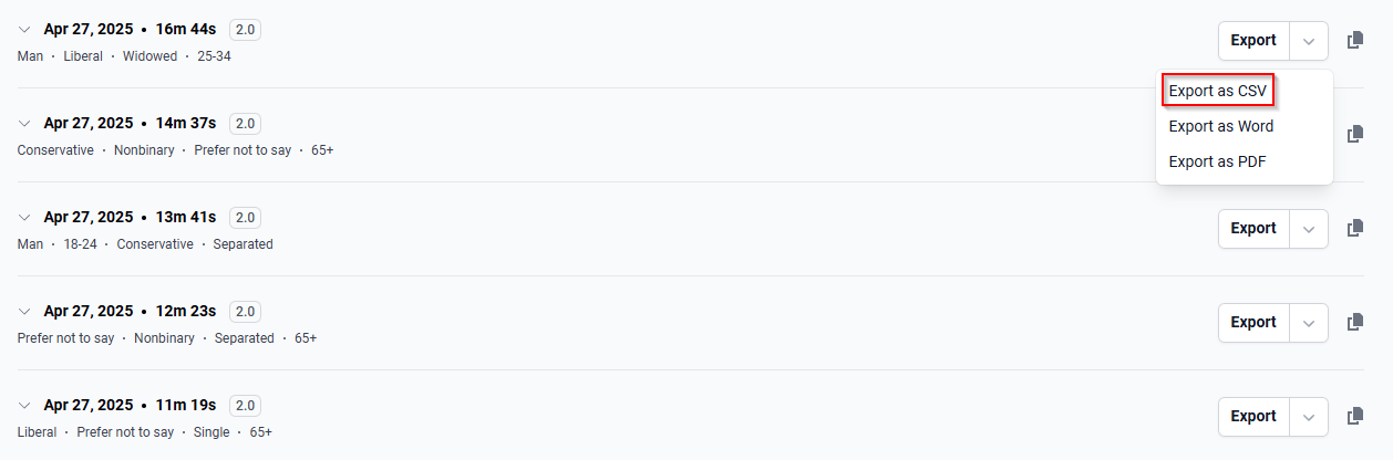 The “Export as CSV” option.