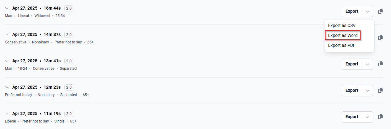 The “Export as Word” option.