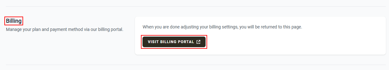 The “Billing” section with the “Visit Billing Portal” button.