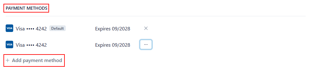 The “Add payment method” button in the “Payment Methods” section.