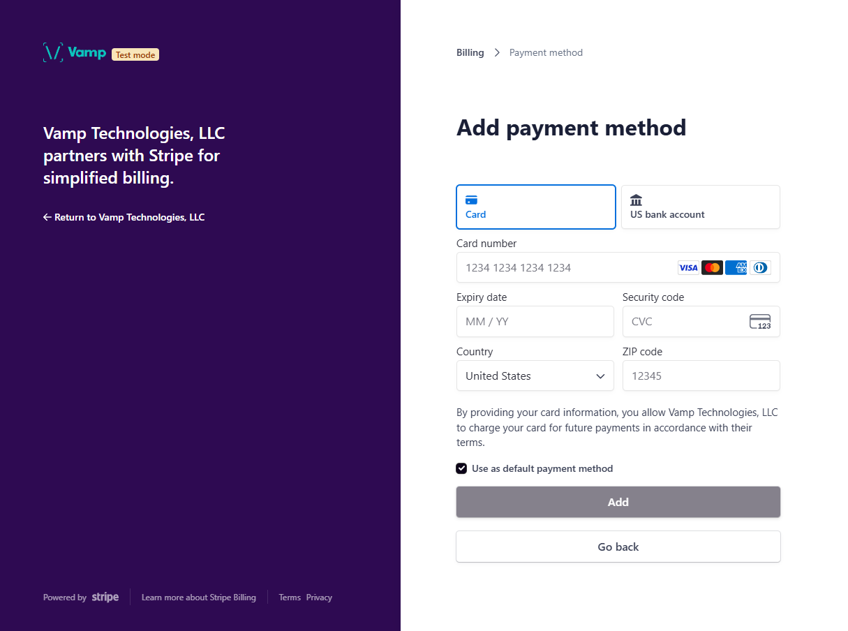 The “Add payment method” page.