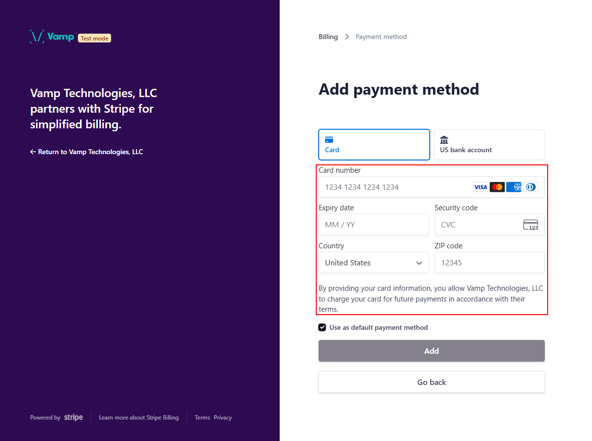 The card details fields.