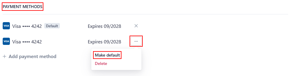 The “More options” button and the “Make default” option.