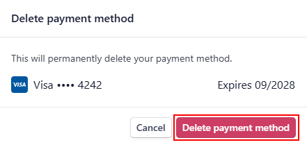 The “Delete payment method” button.