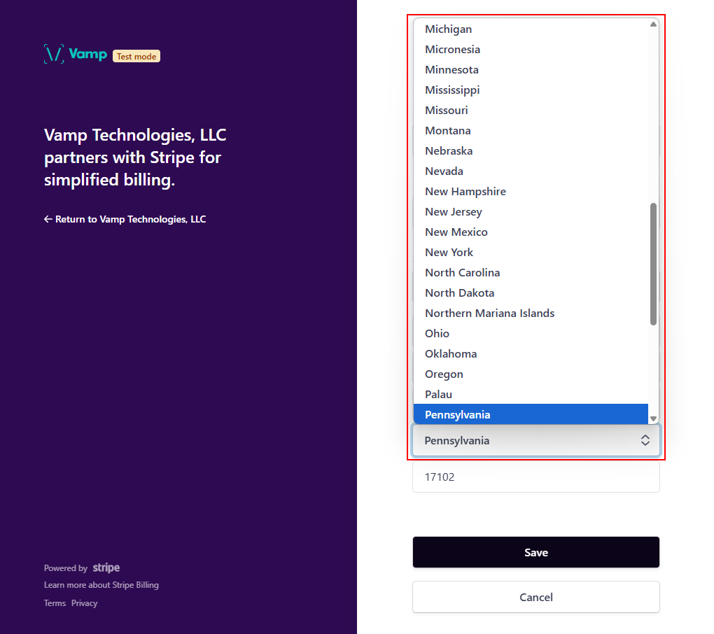 The “State” dropdown menu.