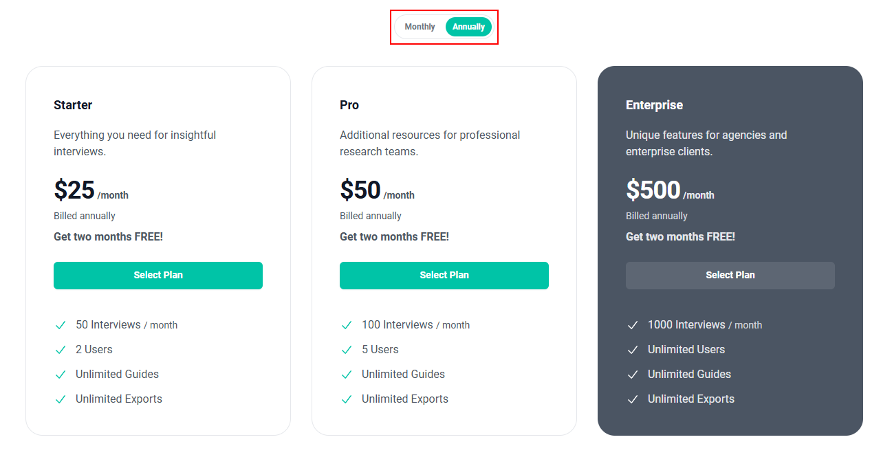 The “Monthly/Annually” toggle button.