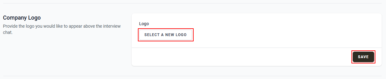 The “Company Logo” section with the “Select A New Logo” button.