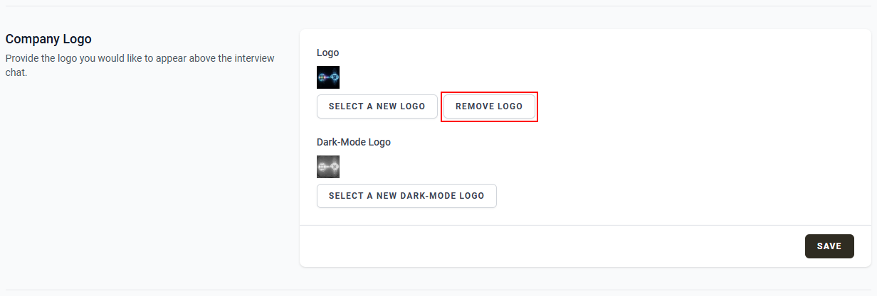 The “Company Logo” section with the “Remove Logo” button.