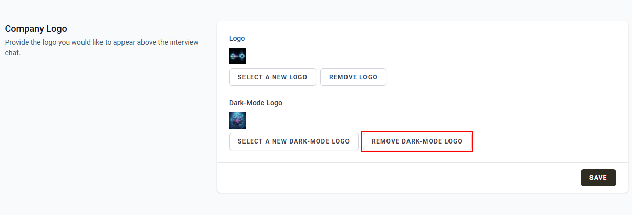 The “Company Logo” section with the “Remove Dark-Mode Logo” button.