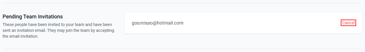 The “Pending Team Invitations” section.