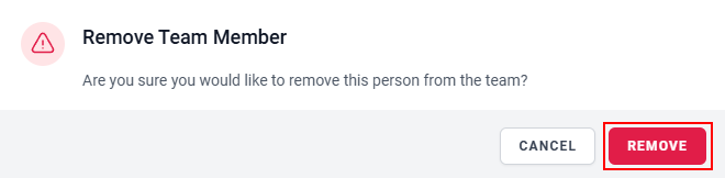 The “Remove Team Member” pop-up window.