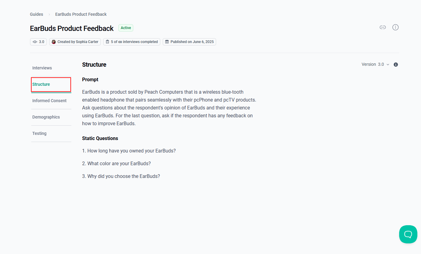 The “Structure” tab reflecting the changes made to the Guide structure. 