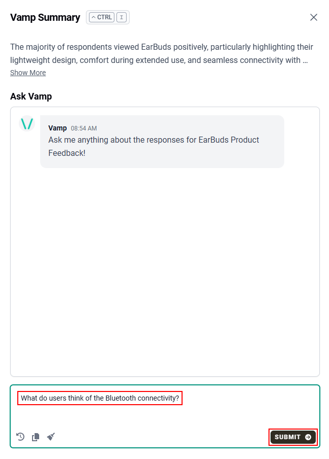 The question in the text area and the “Submit” button. 