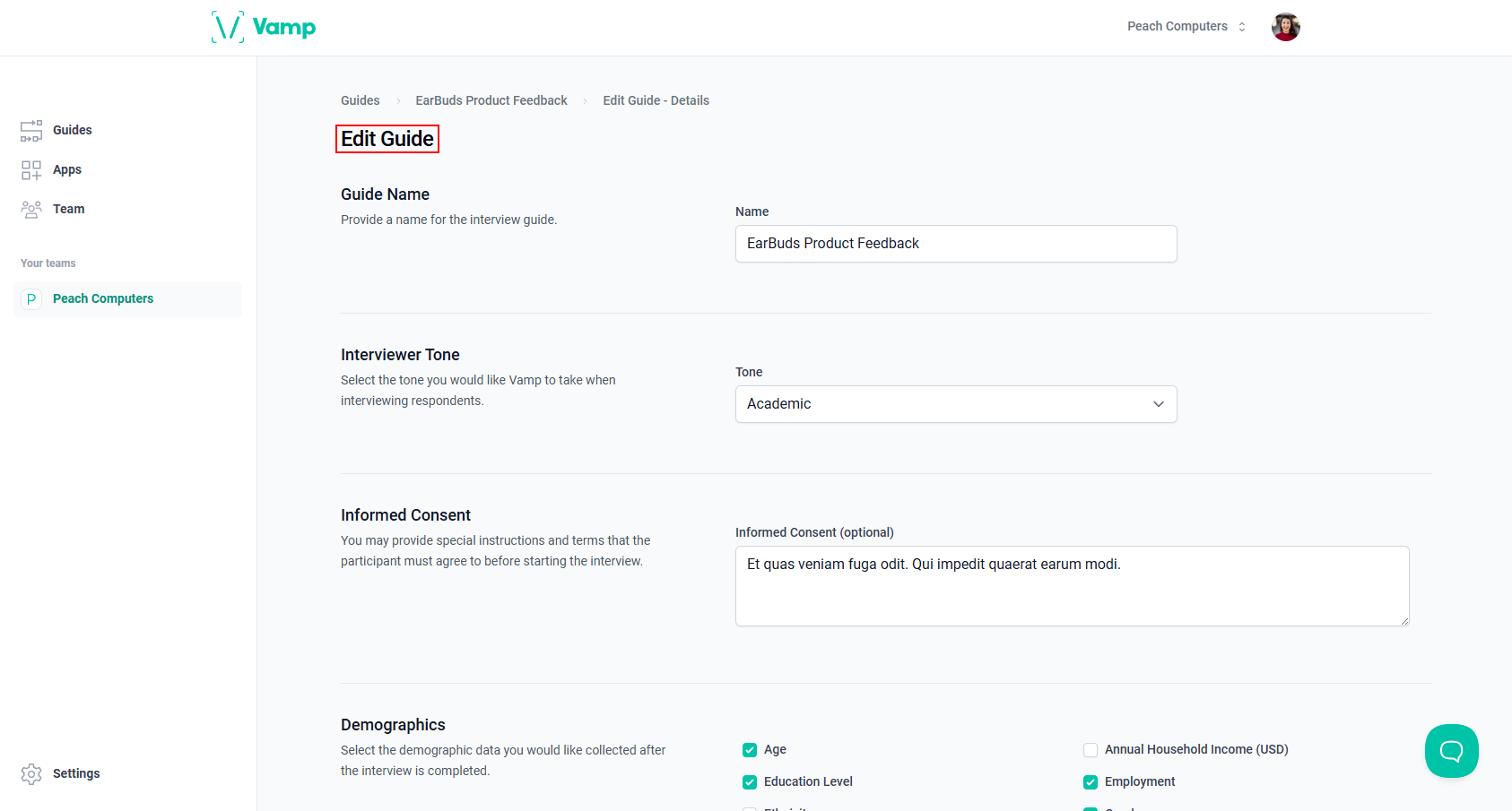 The “Edit Guide” page.