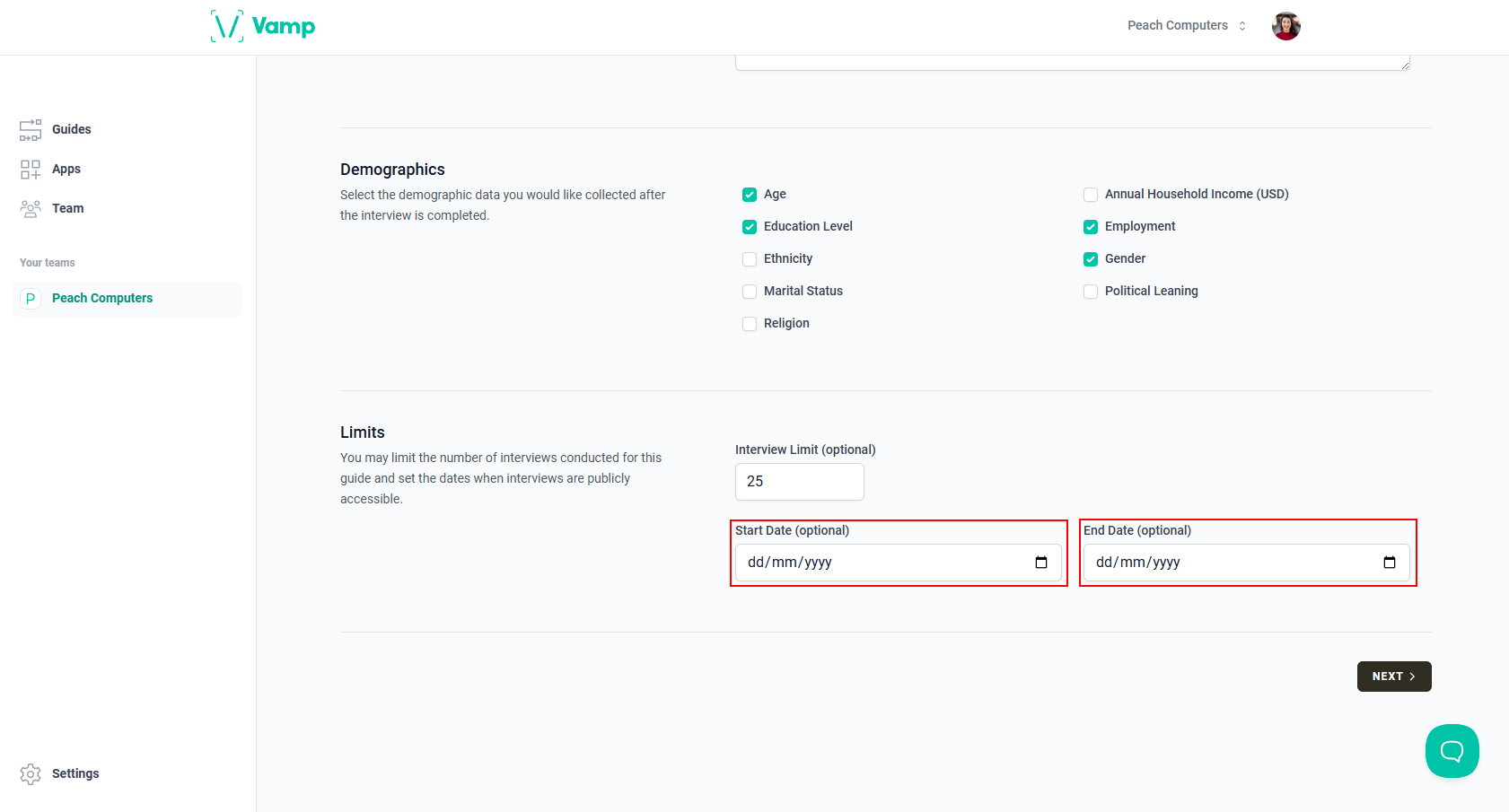 The “Start Date (optional)” and “End Date (optional)” fields.